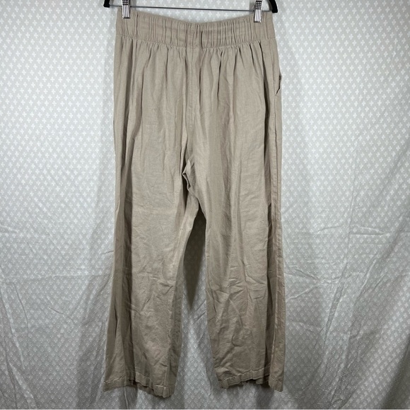 Abercrombie & Fitch Tan Linen Pleated High Rise Wide Leg Trousers - Picture 7 of 7
